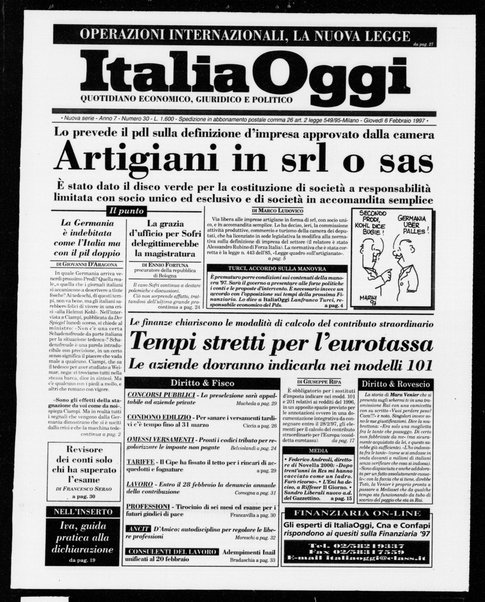 Italia oggi : quotidiano di economia finanza e politica